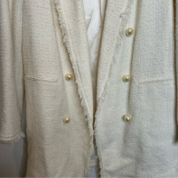 Zara Boucle Cream Blazer Jacket Pearl Buttons - Picture 4 of 10